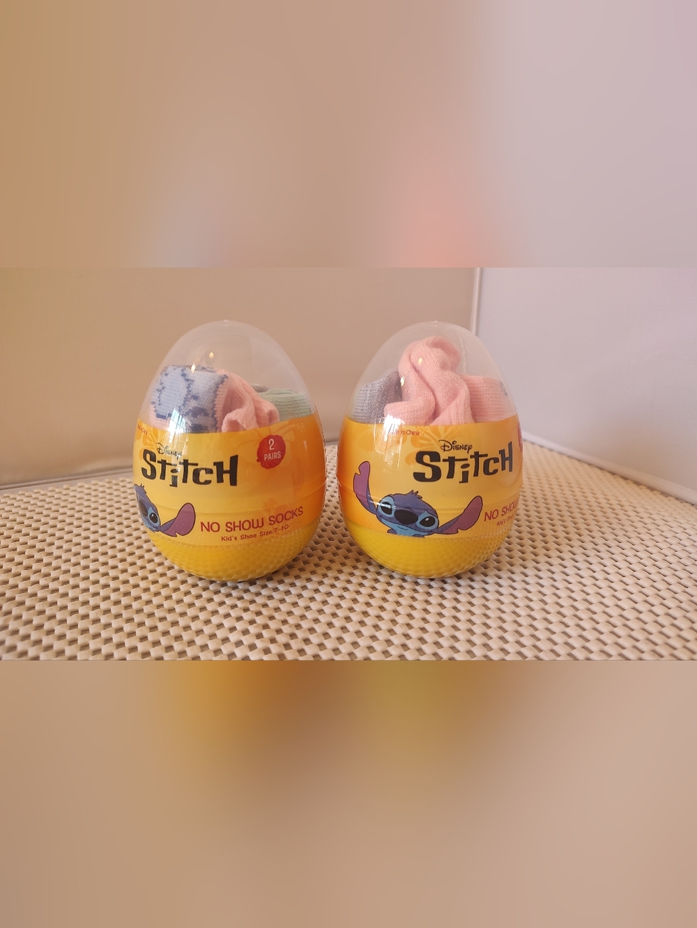 Disney Stitch Toddler Size 7-10 No Show Socks 4 Pairs NWT Egg Container Easter
